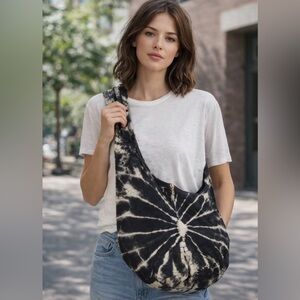 Boho Tie Dye Cotton Crossbody Hobo Bag In Black AND White Brand New